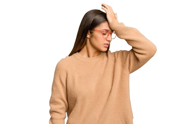 Young Indian Woman Isolated Cutout Removal Background Forgetting Something Slapping — Stock Photo, Image
