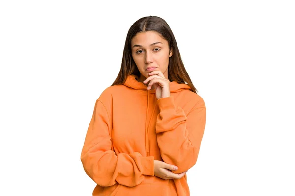 Young Indian Woman Isolated Cutout Removal Background Thinking Looking Being — Stock Photo, Image