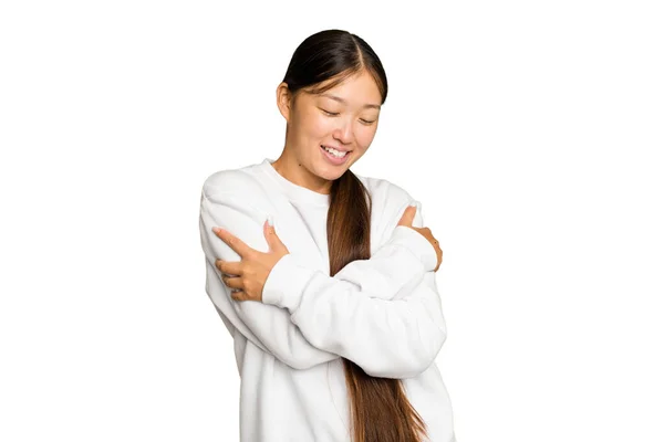 Jong Aziatische Vrouw Geïsoleerd Groen Chroma Achtergrond Lachen Hebben Plezier — Stockfoto