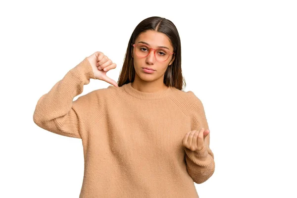 Young Indian Woman Isolated Cutout Removal Background Showing She Has — Stock Photo, Image