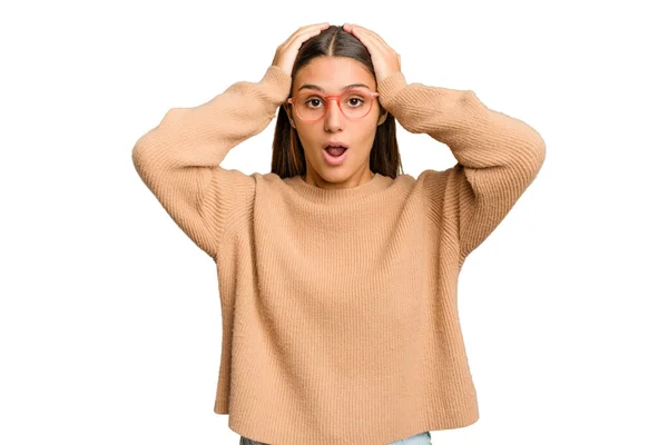 Young Indian Woman Isolated Cutout Removal Background Surprised Shocked — Stock Photo, Image