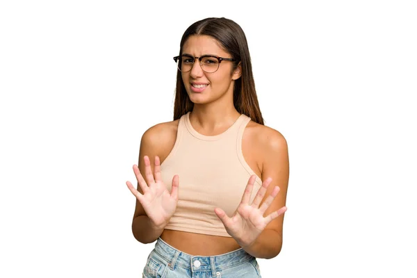 Young Indian Woman Isolated Cutout Removal Background Rejecting Someone Showing — Stock Photo, Image