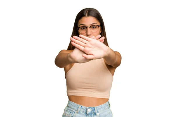 Young Indian Woman Isolated Cutout Removal Background Doing Denial Gesture — Stock Photo, Image