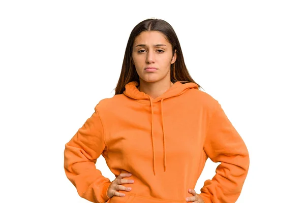 Young Indian Woman Isolated Cutout Removal Background Sad Serious Face — Stock Photo, Image
