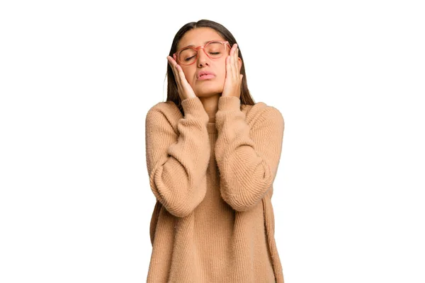 Junge Inderin Isoliert Ausschnitt Entfernung Hintergrund Jammert Und Weint Untröstlich — Stockfoto