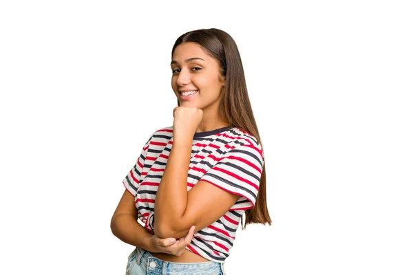 Young Indian Woman Isolated Cutout Removal Background Smiling Happy Confident — Stock Photo, Image