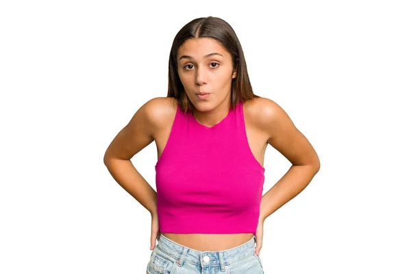 Young Indian Woman Isolated Cutout Removal Background Being Shocked Because — Stock Photo, Image