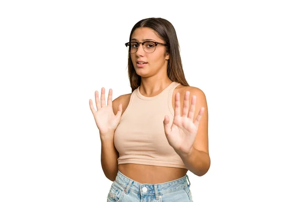 Young Indian Woman Isolated Cutout Removal Background Being Shocked Due — Stock Photo, Image