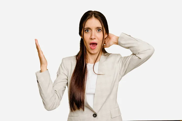 Young Caucasian Long Hair Woman Isolated Screaming Rage — Stock Photo, Image