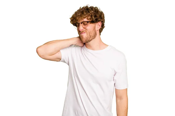 Genç Beyaz Adam Yeşil Krom Arka Planda Izole Edilmiş Stresten — Stok fotoğraf