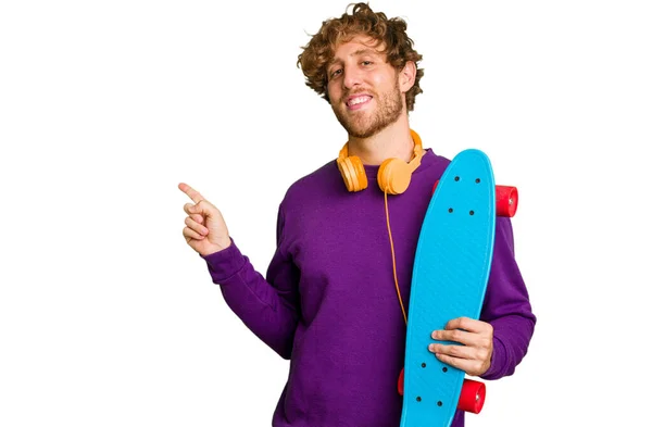 Young Skater Caucasian Man Isolated White Background — Stock Photo, Image