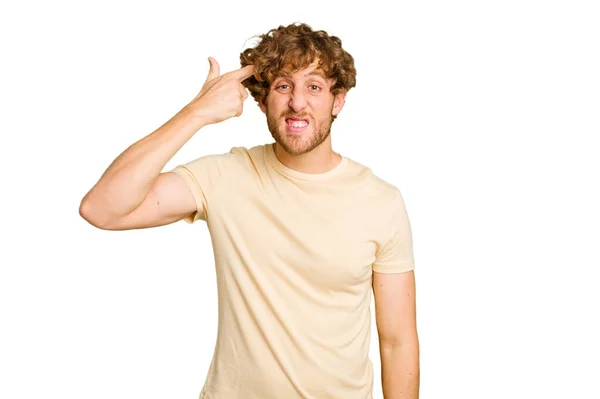 Young Caucasian Man Isolated Green Chroma Background Showing Disappointment Gesture — Stock Photo, Image