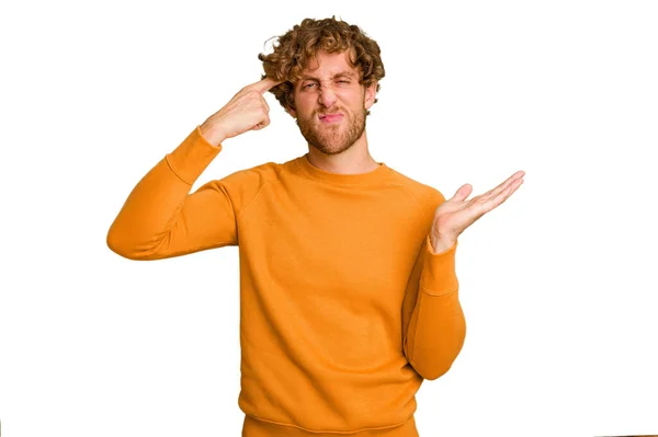 Young Caucasian Man Isolated Green Chroma Background Showing Disappointment Gesture — Stock Photo, Image