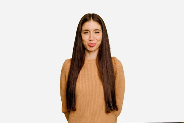 Young Caucasian Long Hair Woman Isolated Sad Serious Face Feeling — Stock Photo, Image