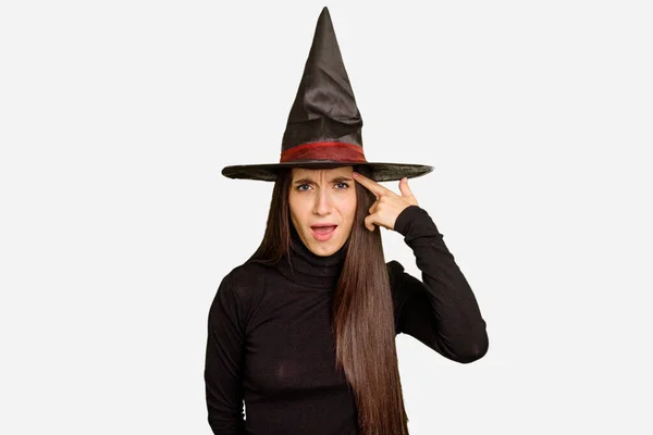 Joven Mujer Caucásica Vestida Como Una Bruja Para Día Halloween —  Fotos de Stock