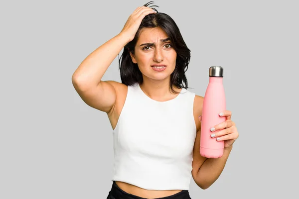 Young Indian Woman Holding Thermo Isolated Being Shocked She Has — Stock Photo, Image