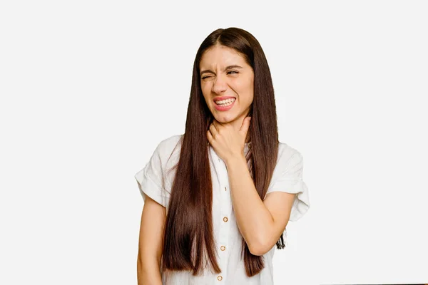 Young Caucasian Long Hair Woman Isolated Touching Back Head Thinking — Stock Photo, Image