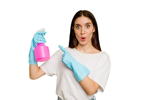 Young Cleaner Woman Isolated Pointing Side Royalty Free Stock Images