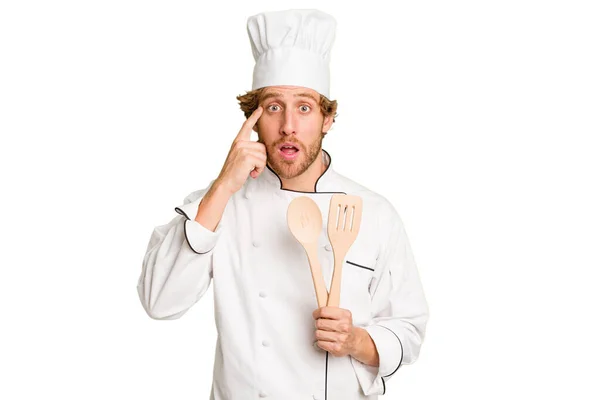 Young Cook Man Isolated White Background Showing Disappointment Gesture Forefinger — Stock Photo, Image