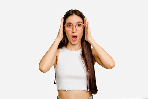 Young Caucasian Long Hair Woman Isolated Surprised Shocked — Stock Photo, Image
