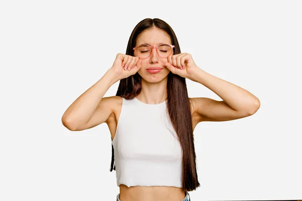 Young Caucasian Long Hair Woman Isolated Whining Crying Disconsolately — Stock Photo, Image