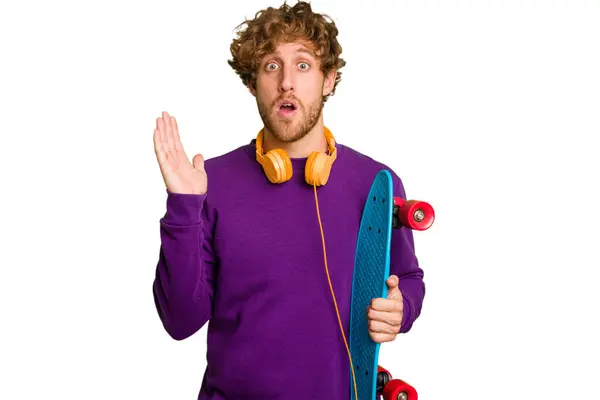 Young Skater Caucasian Man Isolated White Background Surprised Shocked — Stock Photo, Image