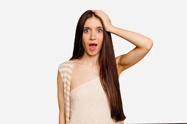 stock image Young caucasian long hair woman isolated being shocked, she has remembered important meeting.