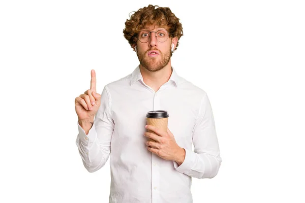 Beyaz Arka Planda Izole Edilmiş Bir Şekilde Kahve Içmek Için — Stok fotoğraf