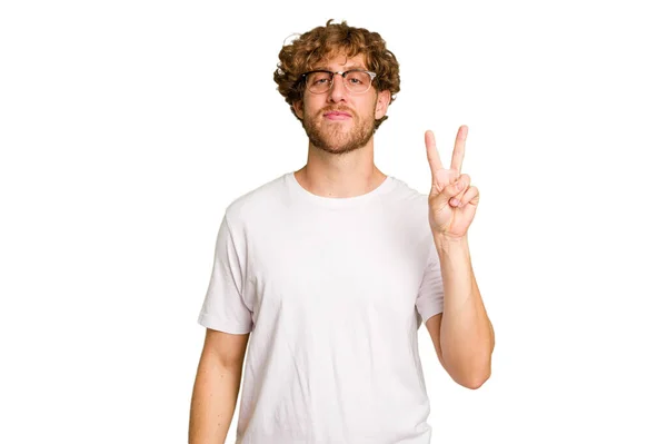 Yeşil Krom Arka Planda Izole Edilmiş Genç Beyaz Adam Neşeli — Stok fotoğraf