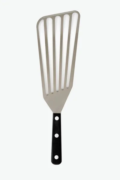 Chef Högerhänta Slotted Turner Spatula Med Svart Handtag Vit Bakgrund — Stockfoto