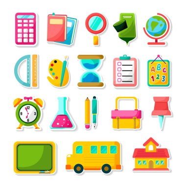 Okul malzemeleri karikatür çizim seti