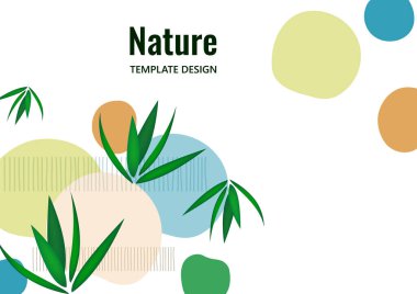 Yaratıcı, üst üste binen şekiller, palmiye yaprakları. Doğal bir ürünü gizlemek için. Kapak, poster, internet, sayfa, sosyal medya, kartpostallar için modaya uygun sanat. Vektör illüstrasyonu