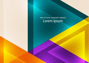 Soyut geometrik arkaplan. Modern çakışan üçgenler. Parlak renkler. İş sunumları, uygulama kapakları ve web sitesi tasarımları için şablon. Vektör illüstrasyonu