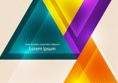 Soyut geometrik arkaplan. Modern çakışan üçgenler. Parlak renkler. İş sunumları, uygulama kapakları ve web sitesi tasarımları için şablon. Vektör illüstrasyonu