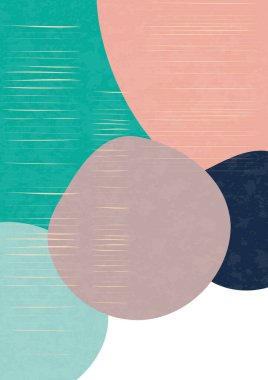 Basit şekilleri ve çizgileri olan minimalist bir sanat posteri. Geometrik tasarım şablonu markalaşma, web afişi, iş dünyası, moda, kumaş üzerine baskı. Vektör illüstrasyonu