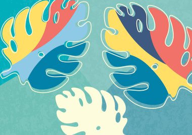 Modern kağıt kesiminde canavar yaprakları. Çok renkli uzuvlar. Reklam ve promosyon için kullanılabilir. Vektör illüstrasyonu