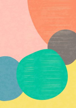 Basit şekilleri ve çizgileri olan minimalist bir sanat posteri. Geometrik tasarım şablonu markalaşma, web afişi, iş dünyası, moda, kumaş üzerine baskı. Vektör illüstrasyonu