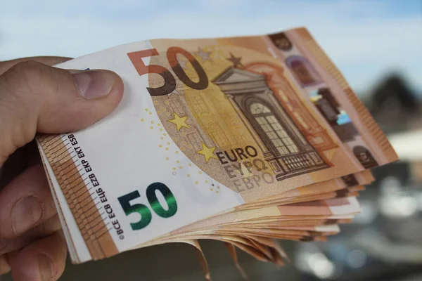 Billetes Euros Manos Una Persona Riqueza — Foto de Stock