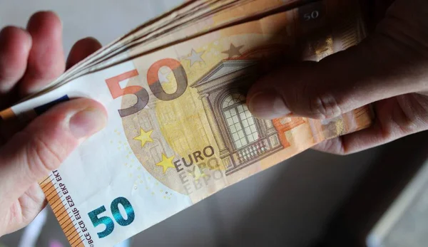 Banconote Euro Nelle Mani Ricco — Foto Stock
