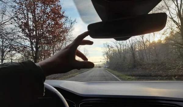 Conduce Coche Una Carretera Campo Invierno — Foto de Stock