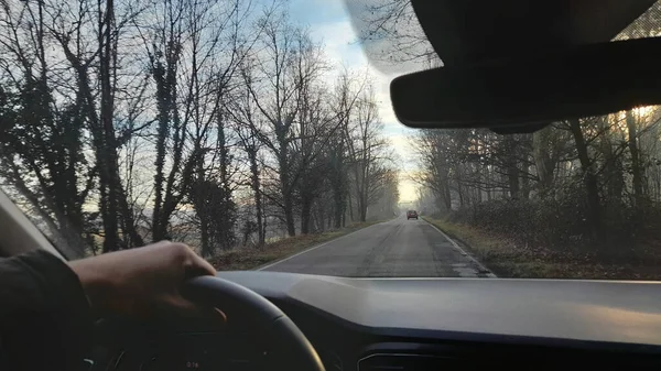 Drive Your Car Country Road Winter — стоковое фото