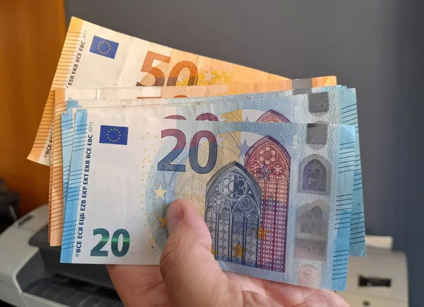 Euro Banknotes Hands Person — Foto de Stock
