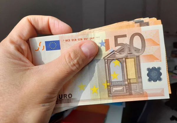 Banconote Euro Nelle Mani Una Persona Ricca — Foto Stock