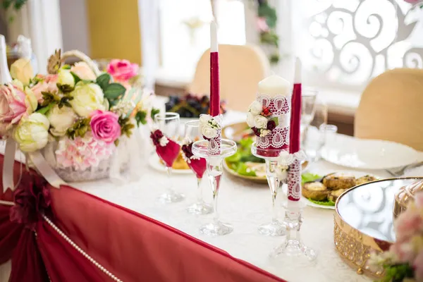 Feestelijke Vakantietafel Gala Viering Feestelijke Tafel Gedekt Voor Een Bruiloft Stockfoto