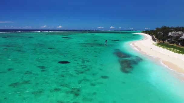 View from the height of the snow-white beach of Le Morne on the island of Mauritius in the Indian Ocean — Stock Video
