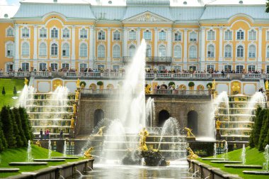Rusya 'nın Peterhof parkında Samson' un altın heykeli.