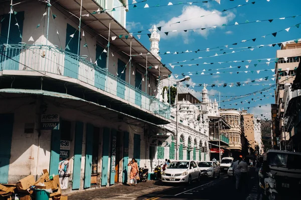 Port Louis Maurício Vista Uma Rua Com Edifício Branco Topos — Fotografia de Stock