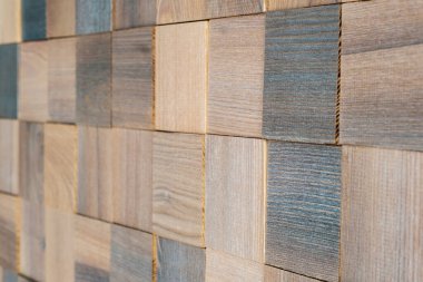 Pek çok tahta küpün arka planı. Yazı ve metin eklemek için ahşap doku.