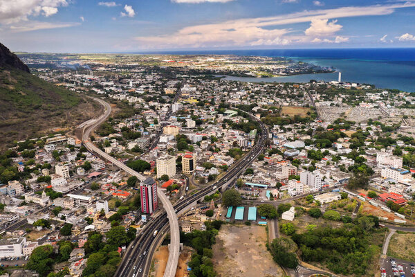 Aerial view of the city of Port-Louis, Mauritius, Africa.
