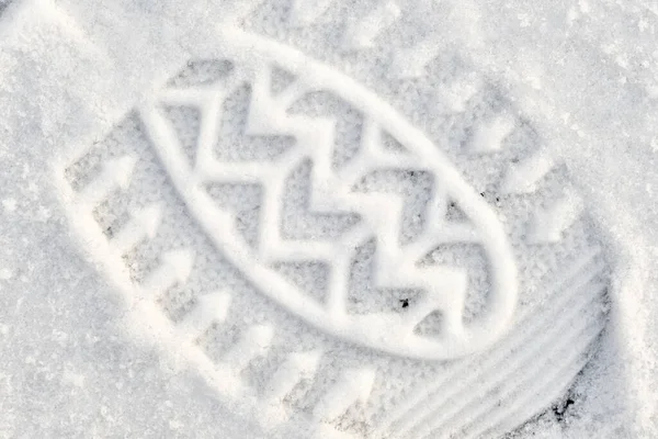 Primer Plano Una Huella Zapato Nieve Vista Superior Una Huella —  Fotos de Stock